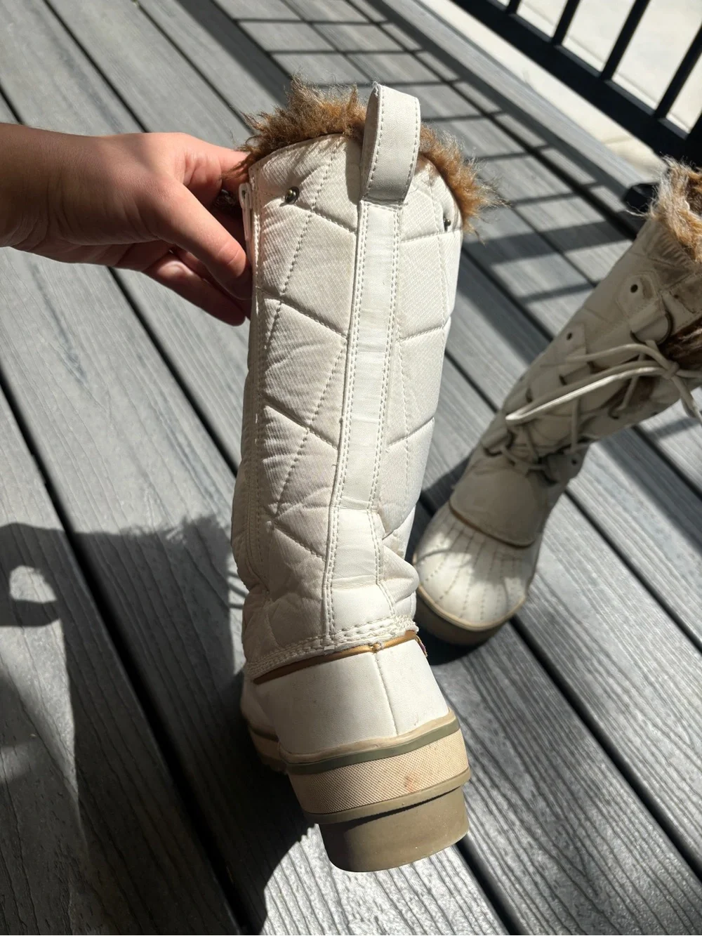 Cream Faux-Fur Lined Lace-Up Winter Boots